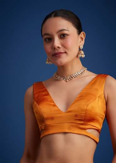 Orange Tissue Silk Saree With Zari Border And Butti Work
