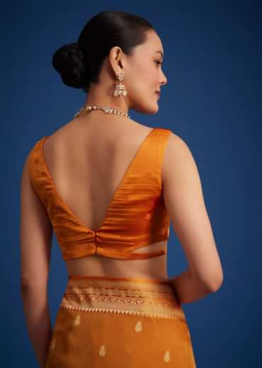 Orange Tissue Silk Saree With Zari Border And Butti Work