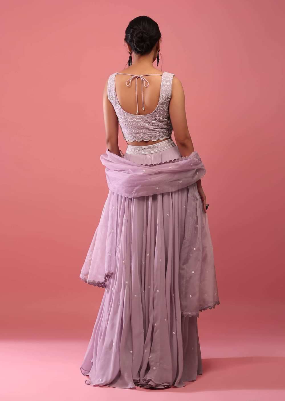Lavender Purple Lehenga In Georgette With Fully Embroidered Blouse And Organza Dupatta