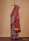 Cherry Red Handloom Double Ikat Patola Woven Saree In Linen With An Unstitched Blouse