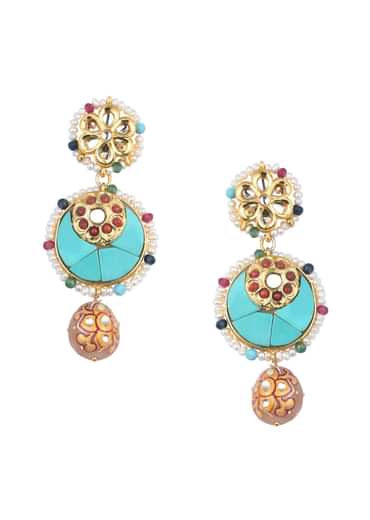 Oxidised Pendant Necklace Set With Bead Drops And Floral Motifs