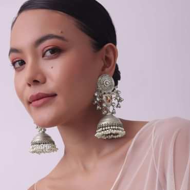 Oxidised Silver Finish Jhumkas With Meenakari Work
