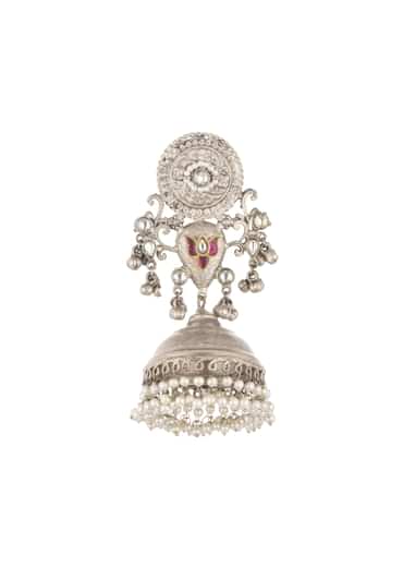 Oxidised Silver Finish Jhumkas With Meenakari Work