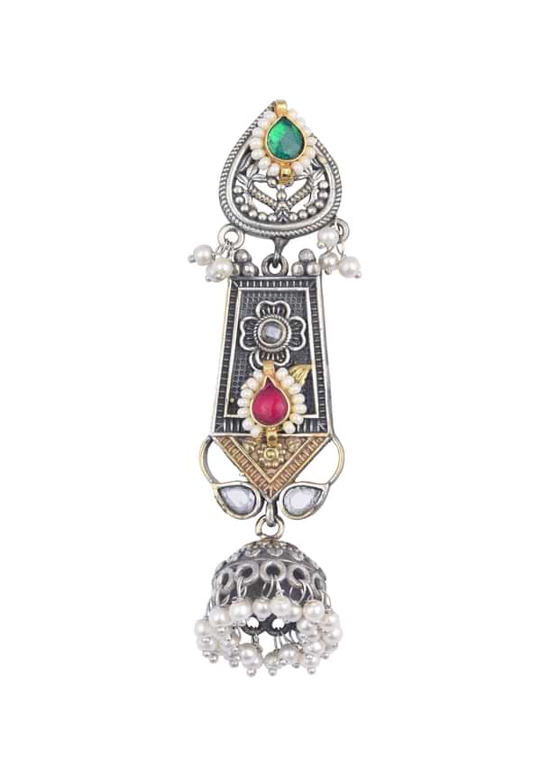 Oxidized Meenakari Necklace With Long Jhumkas Oxidized Meenakari Necklace With Long Jhumkas