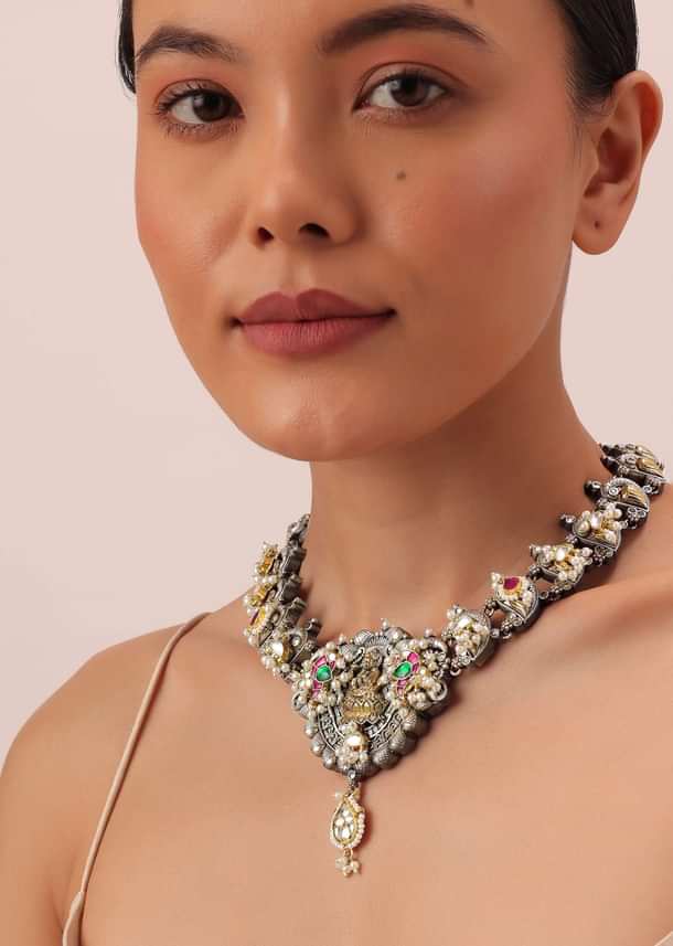 Oxidized Meenakari Necklace With Long Jhumkas Oxidized Meenakari Necklace With Long Jhumkas