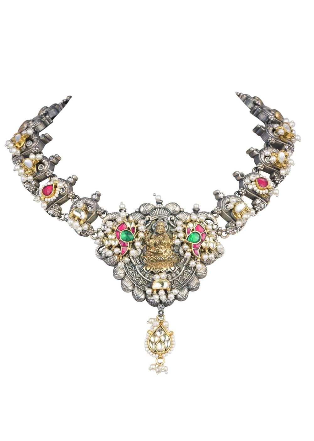 Oxidized Meenakari Necklace With Long Jhumkas