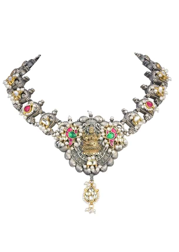 Oxidized Meenakari Necklace With Long Jhumkas Oxidized Meenakari Necklace With Long Jhumkas