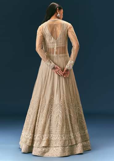 Oyster Lehenga Set In Organza With Jacket