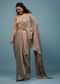 Taupe Brown Embroidered Ready-Pleated Satin Saree