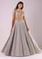 Oyster Grey Embroidered Lehenga Set In Knit With Choker Dupatta
