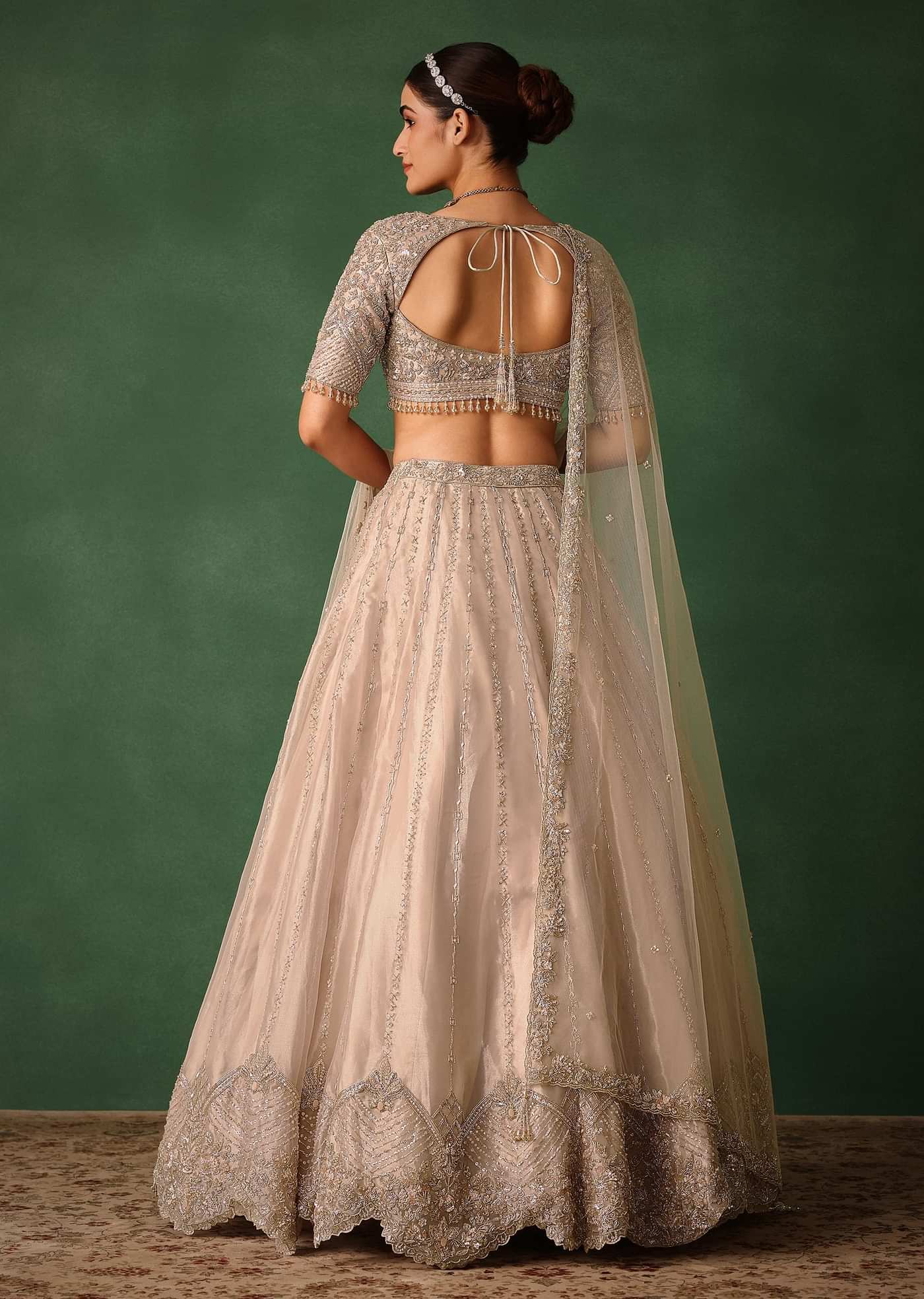 Oyster Pink Hand Embroidered Organza Lehenga Set