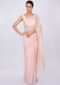 Pale pink georgette saree with self floral embroidery and butti only on kalki