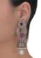 Purple Crystal Jhumkas With Pearls, Stones And Bugle Beads On Grey Metal Online - Kalki Fashion