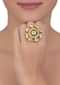 Green Mina Work Floral Pattern Ring With Leaf And Round Shaped Kundan Online - Kalki Fashion