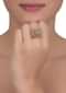 Square shaped floral gold plated ring with pale wheat crystals only on Kalki