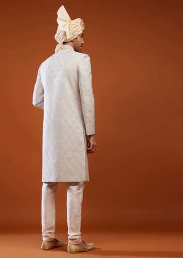 Cloud Grey Brocade Embroidered Sherwani Set