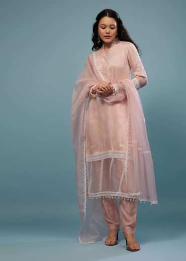 Candy Pink Pant Suit Set In Viscose Silk