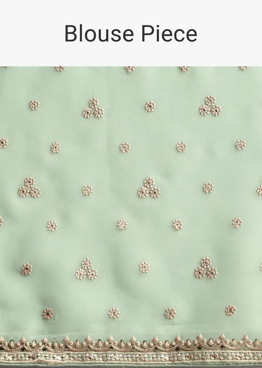 Pale Green Embroidered Parsi Gara Saree In Floral Resham Work And Unstitched Blouse
