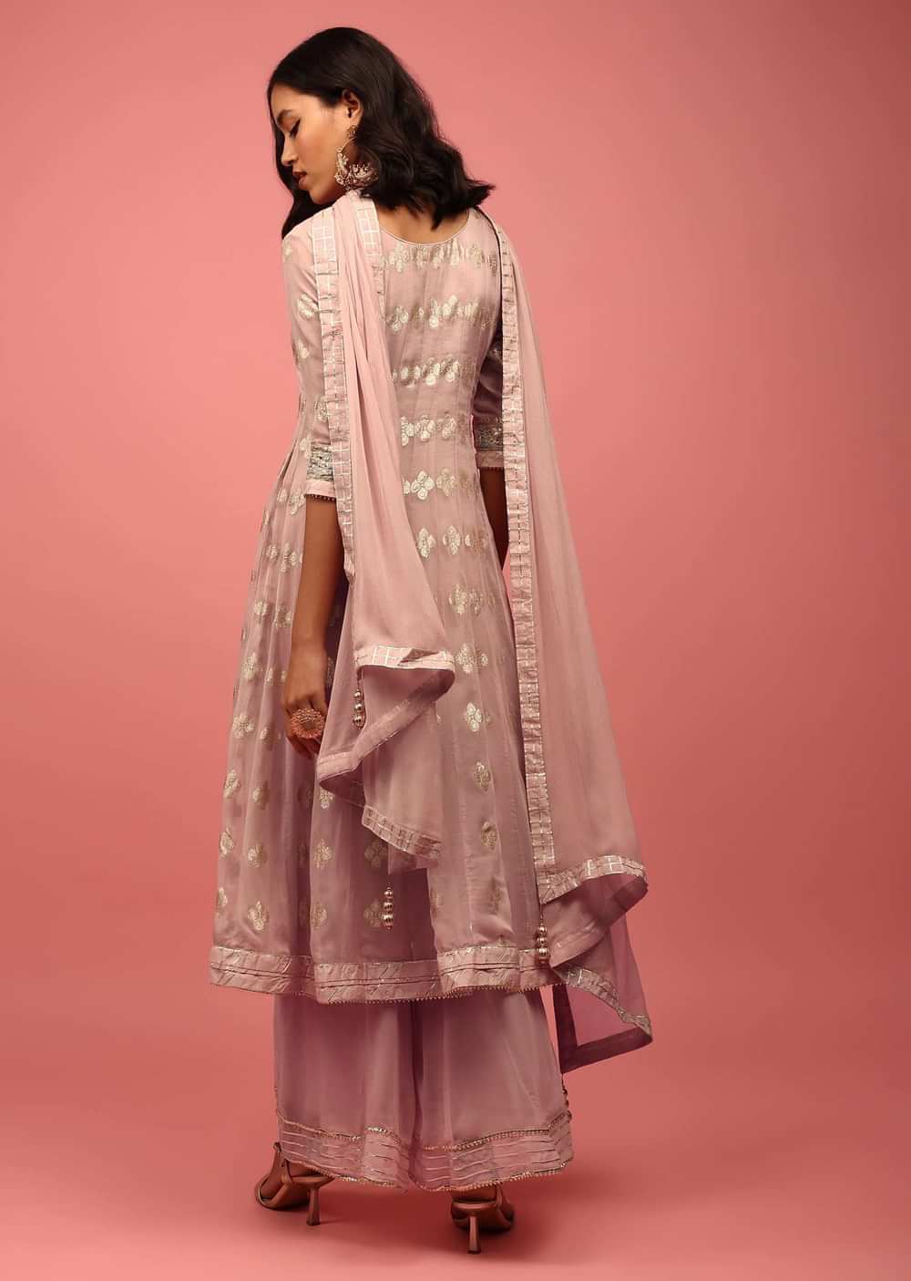 Onion Pink Anarkali Suit Set In Banarasi Georgette Brocade Work