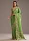 Parrot Green Crepe Silk Saree With Chanderi Zari Work