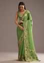 Parrot Green Crepe Silk Saree With Chanderi Zari Work