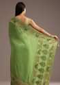 Parrot Green Crepe Silk Saree With Chanderi Zari Work