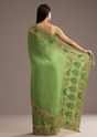 Parrot Green Crepe Silk Saree With Chanderi Zari Work