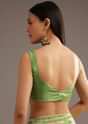 Parrot Green Crepe Silk Saree With Chanderi Zari Work