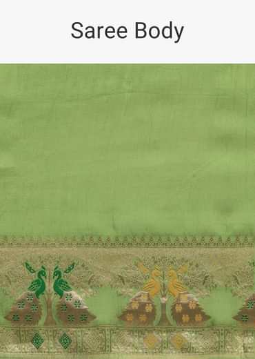 Parrot Green Crepe Silk Saree With Chanderi Zari Work