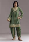 Green Printed Crepe Dhoti Set With Keyhole Neck