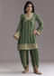 Green Printed Crepe Dhoti Set With Keyhole Neck