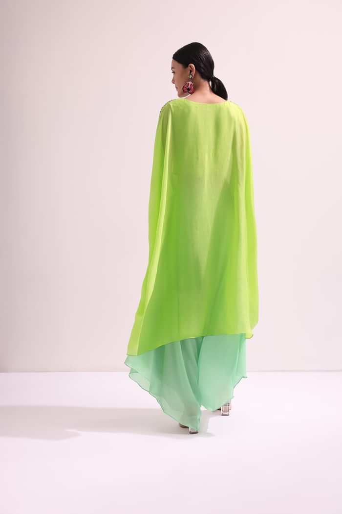 Parrot Green Embroidered Kurta Palazzo Set