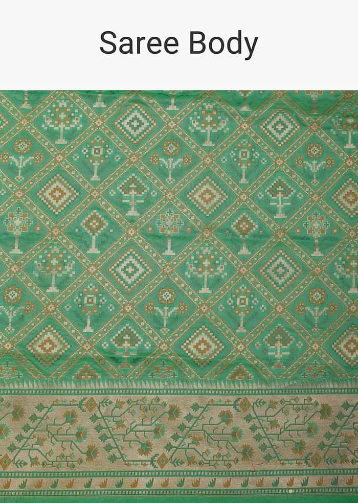 Parrot Green Katan Silk Banarasi Ikat Patola Weave Saree With Unstitched Blouse Piece