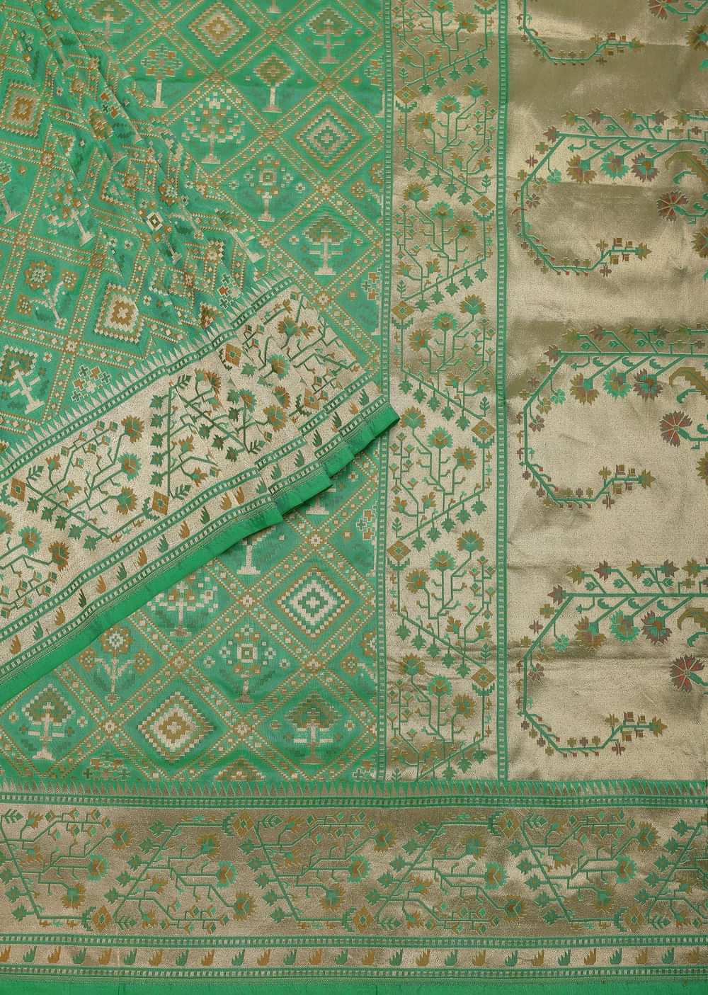 Parrot Green Katan Silk Banarasi Ikat Patola Weave Saree With Unstitched Blouse Piece