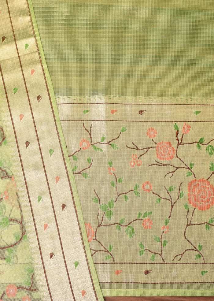 Parrot Green Paithani Silk Dress Material