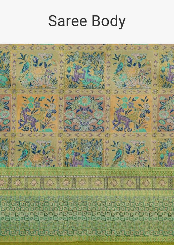 Parrot Green Silk Woven Work Saree
