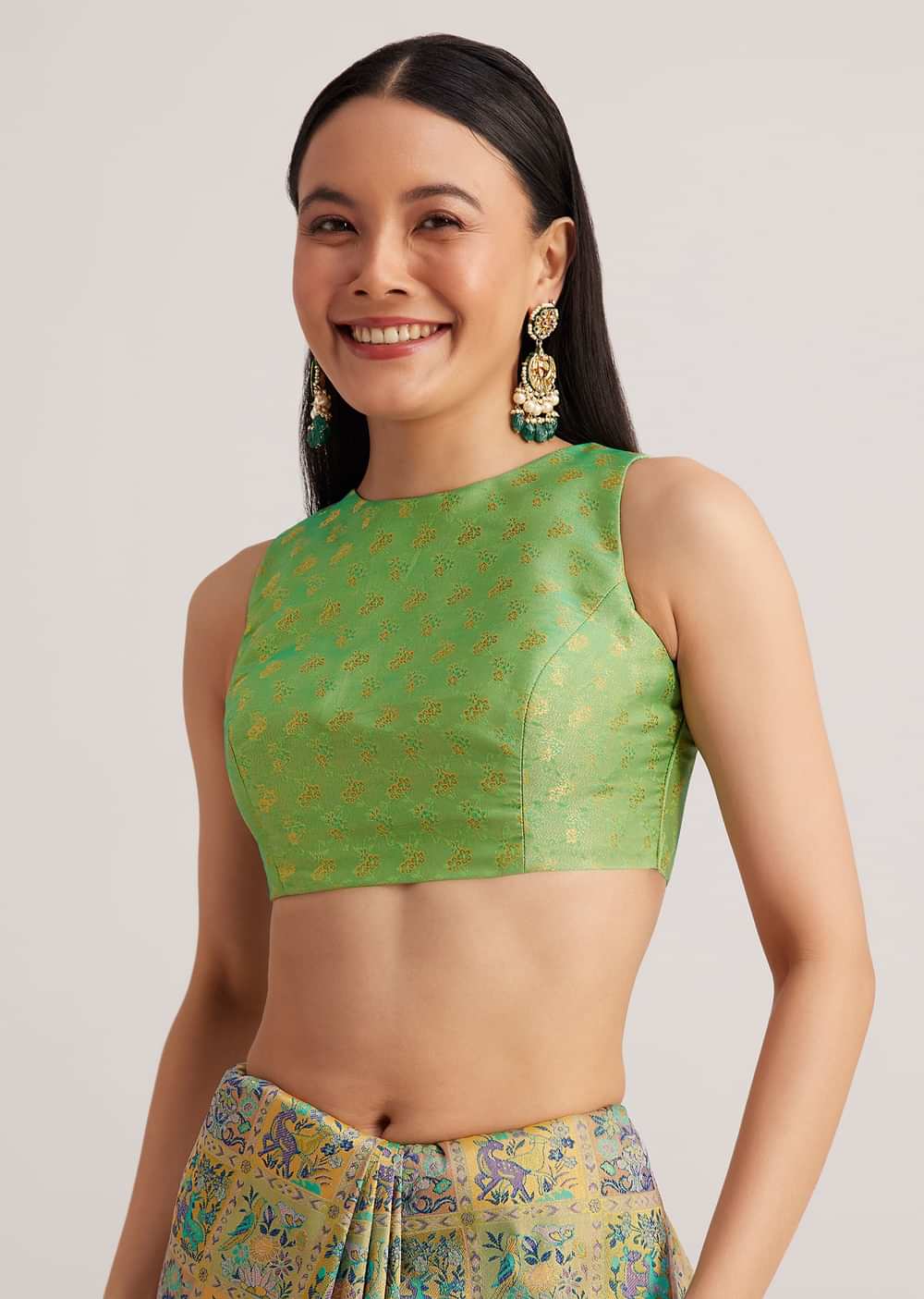 Parrot Green Silk Woven Work Saree