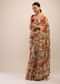 Parsnip Yellow Saree In Soft Silk With Multi Colored Floral Print And Mirror Embroidered Border