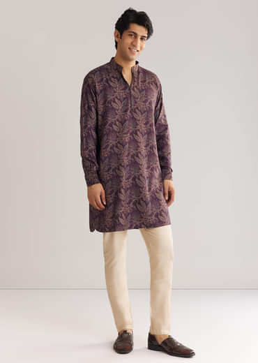 Pashmina Zipper Kurta Pant Set In Purple