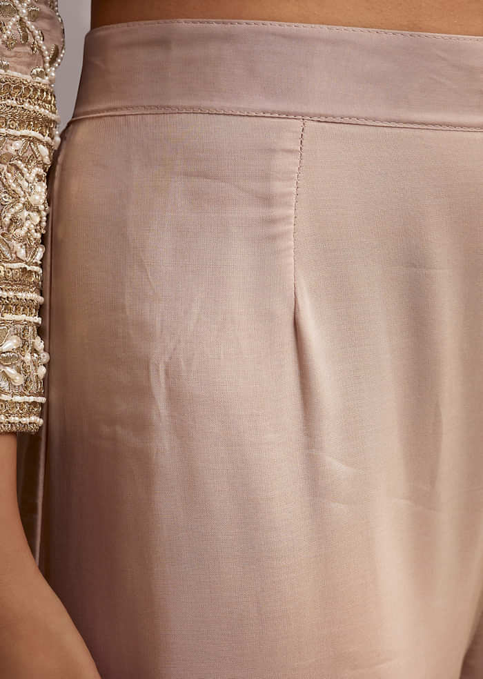 Pastel each Organza Palazzo Suit With Zari and Moti Embroidery