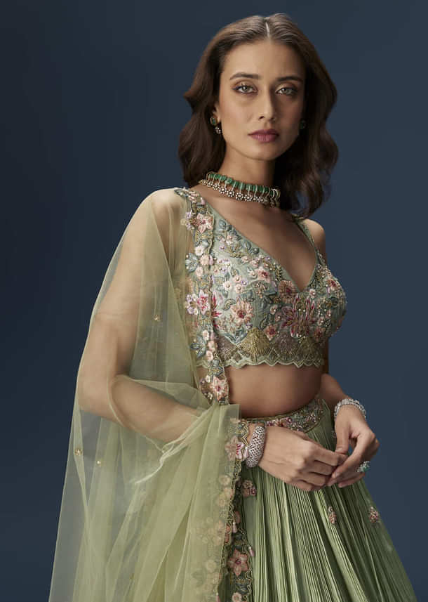 Pastel Green Bridesmaid Lehenga With Embroidered Dupatta