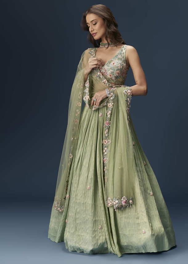 Pastel Green Bridesmaid Lehenga With Embroidered Dupatta