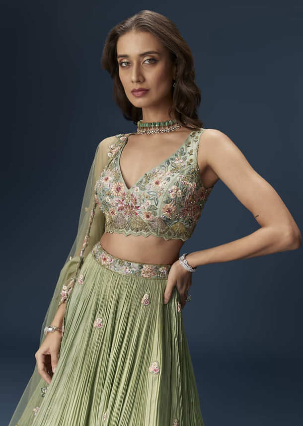 Pastel Green Bridesmaid Lehenga With Embroidered Dupatta