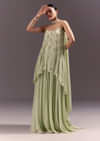 Pastel Green Chinon Embroidered Kurti With Flared Pant Set