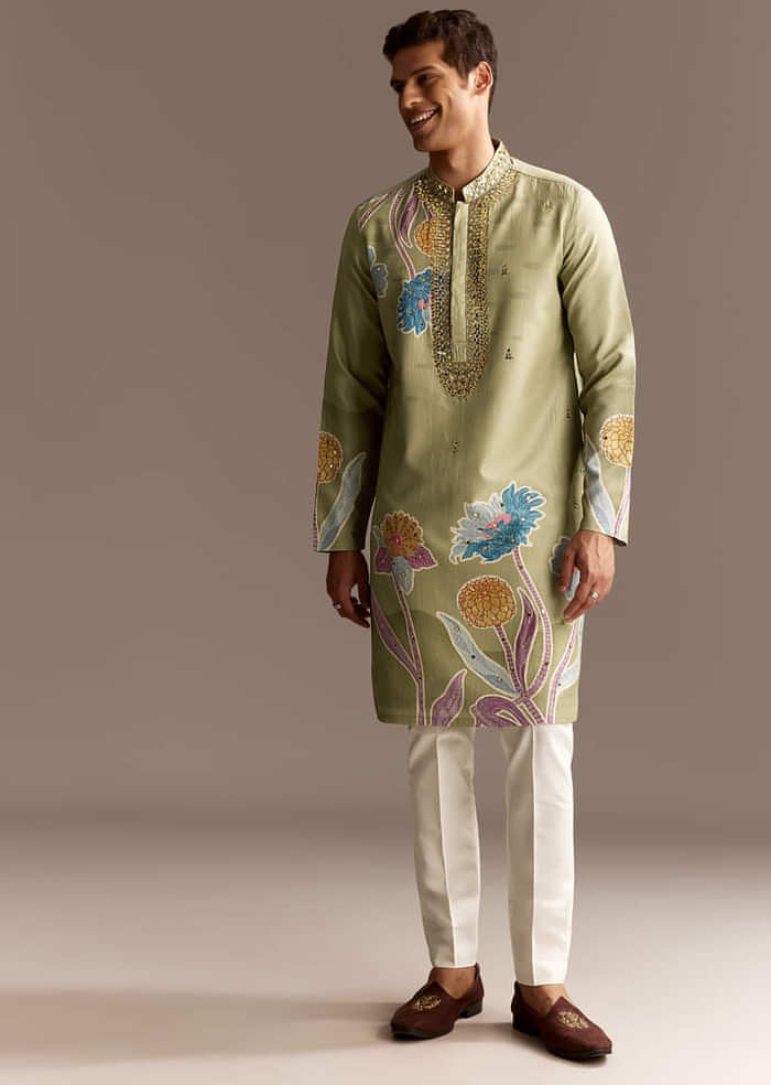 Pastel Green Mirror Work Kurta Set