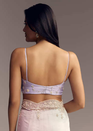 Pastel Ombre Organza Saree With Floral And Butti Embroidery