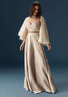 Pastel Palazzo Set With Full Sleeved Jacket And Intricately Embellished Bustier