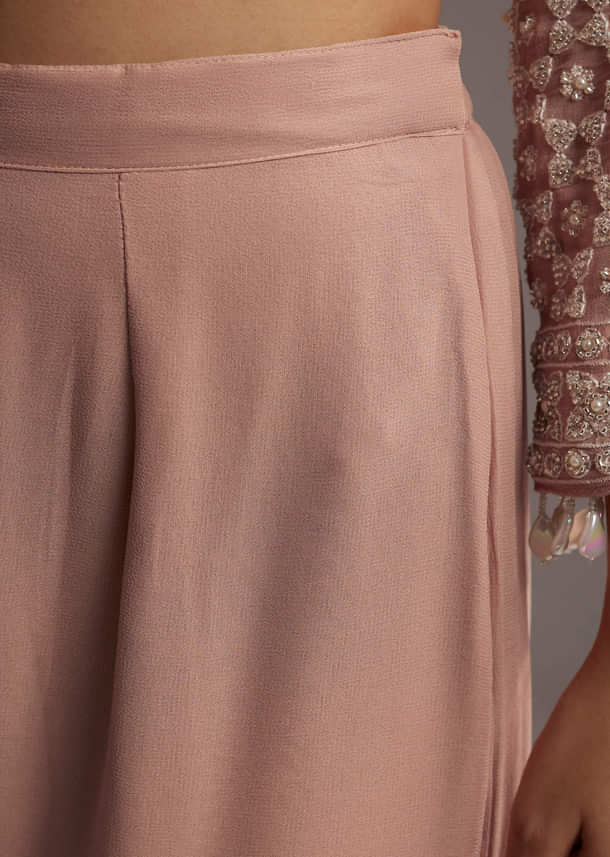 Pastel Peach Georgette Kurta Set With Beads Work Pastel Peach Georgette Kurta Set With Beads Work