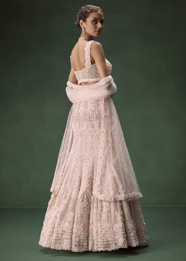 Pastel Pink Mermaid Bridal Lehenga With Intricate Embellishments