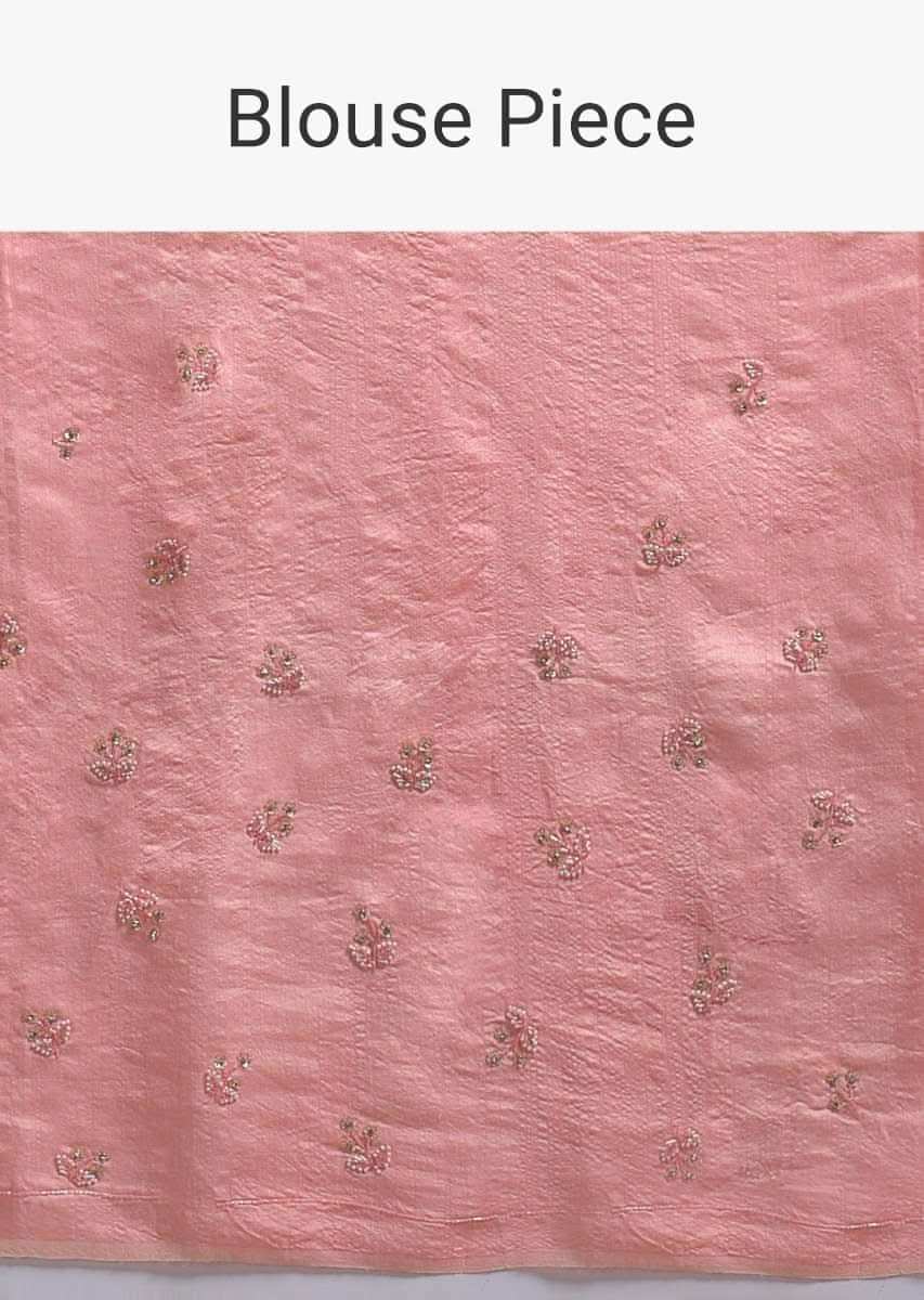 Pastel Pink Saree In Organza Adorned With Sequins, Thread And Pearls Work In Floral Pattern Online - Kalki Fashion